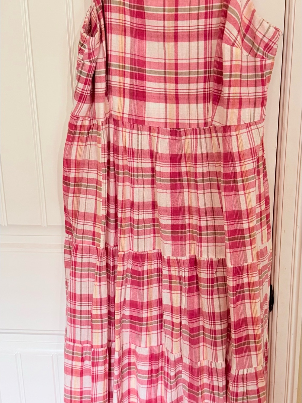 New Look Pink Plaid Tiered Midi Dress never worn large